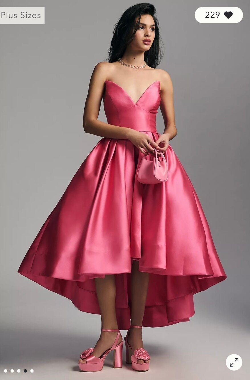 Anthropologie Hot Pink Strapless High-Low Satin Mini Dress